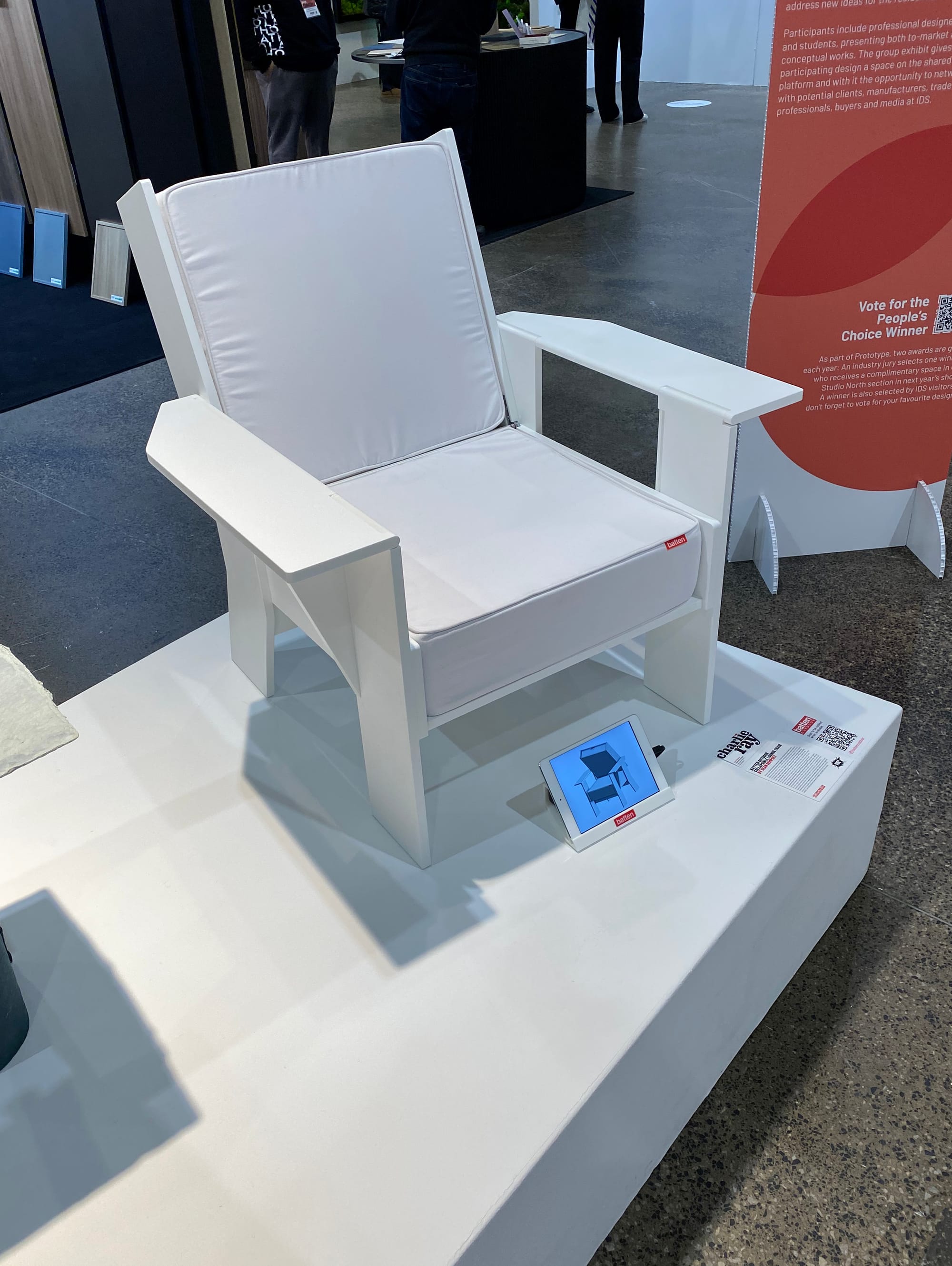 Batten chair on a riser.