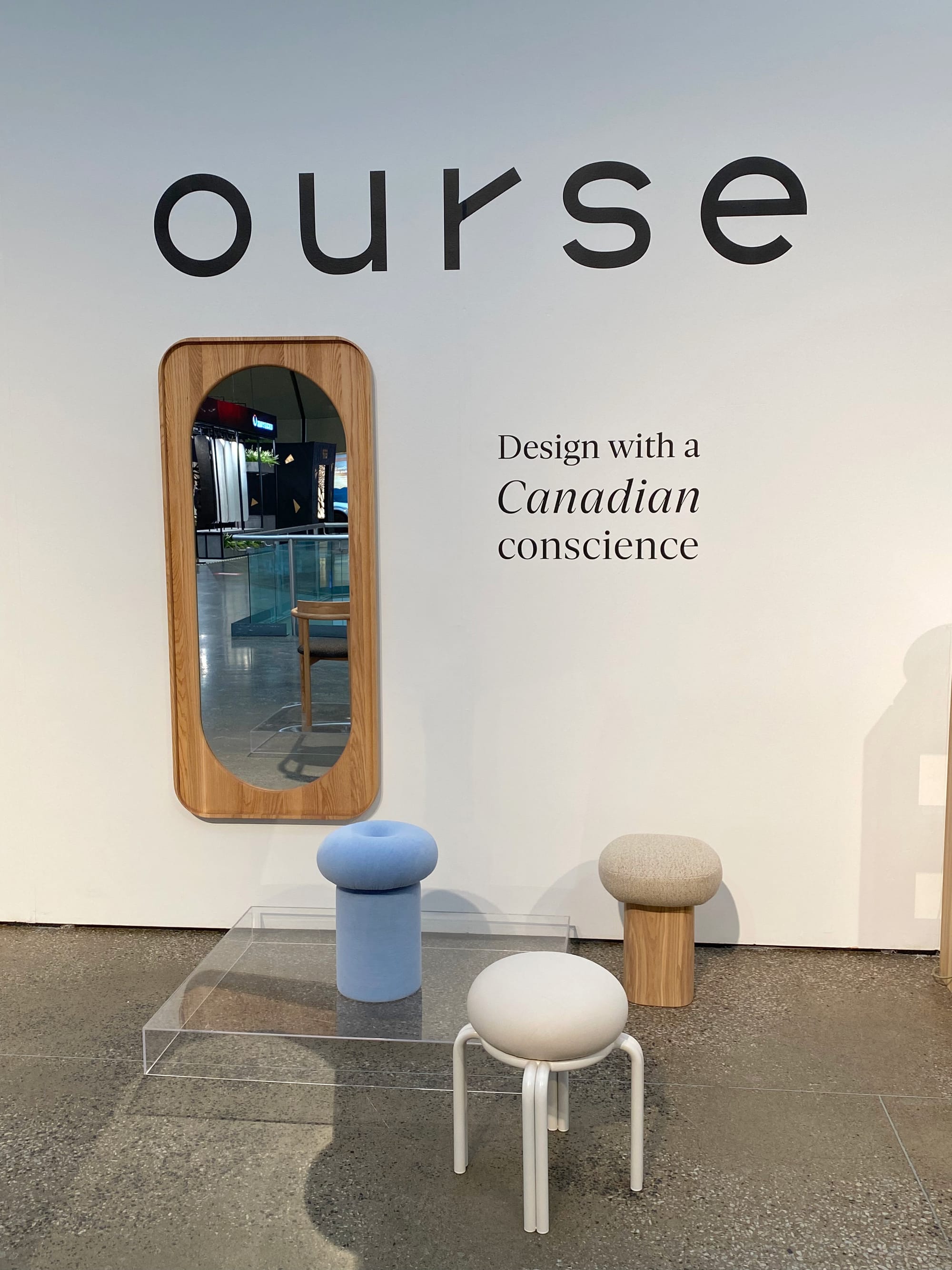 Ourse mirror and stools.
