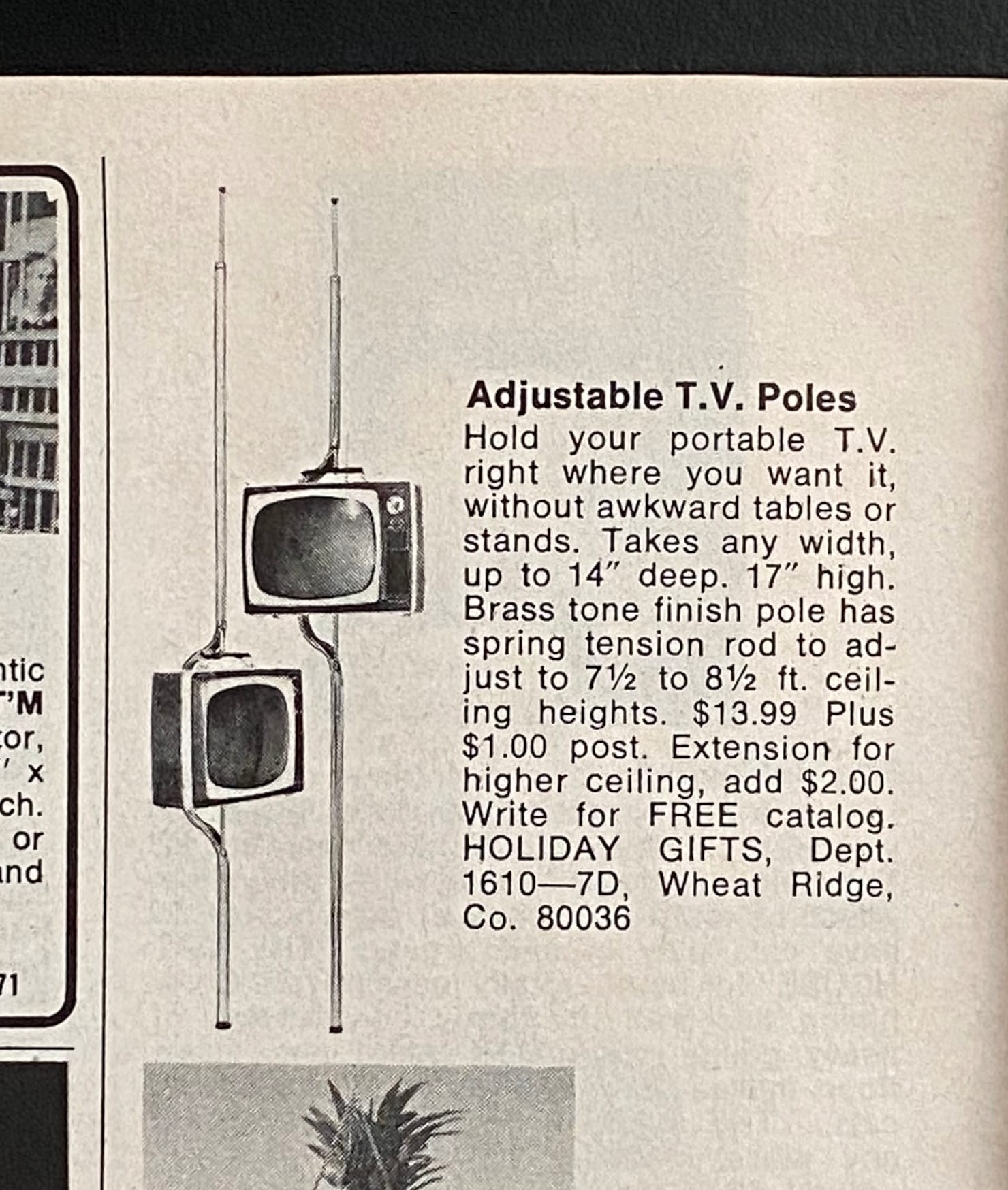 Ad for adjustable T.V. poles.