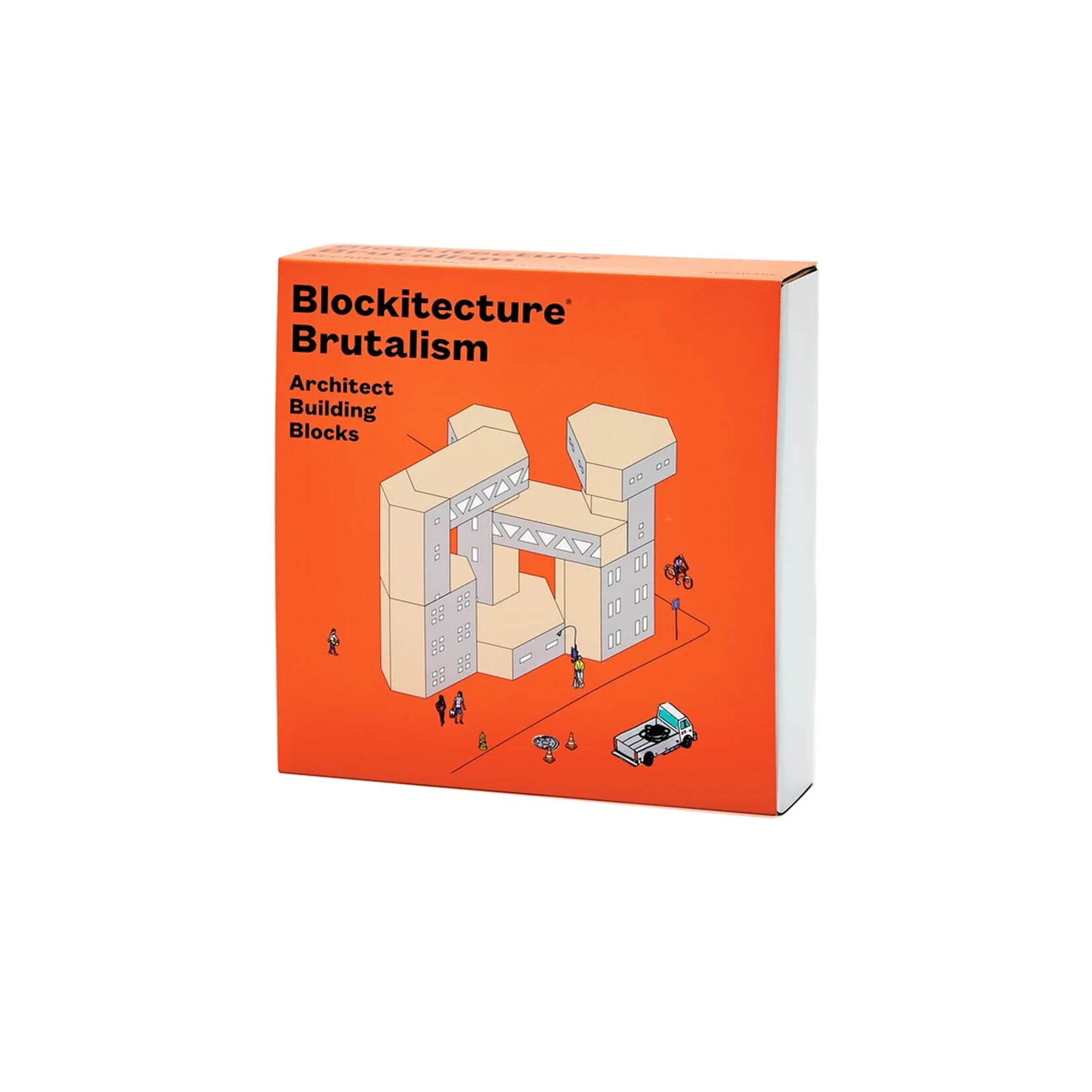 A box of building blocks representing the Brutalist style.