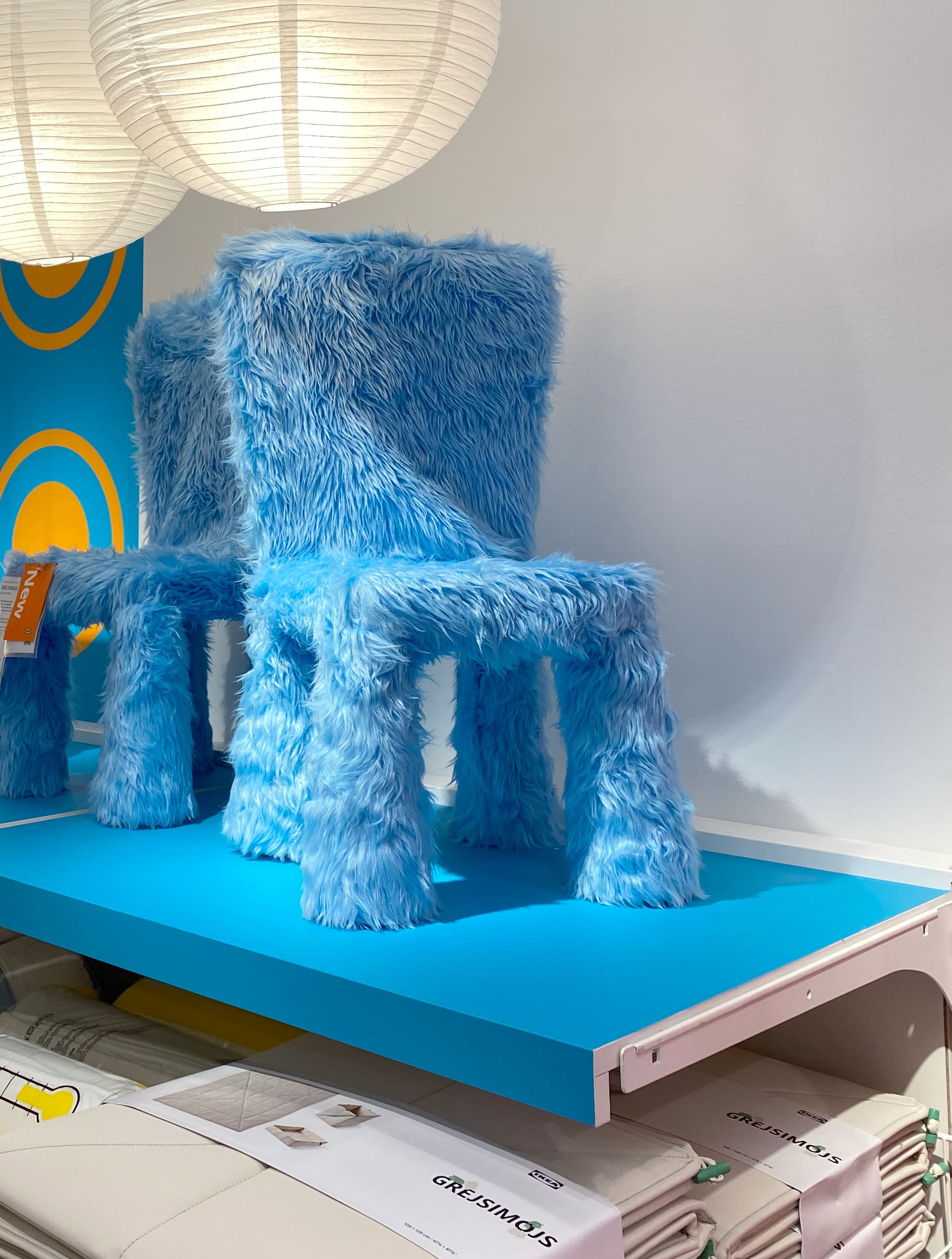 Furry blue chair.